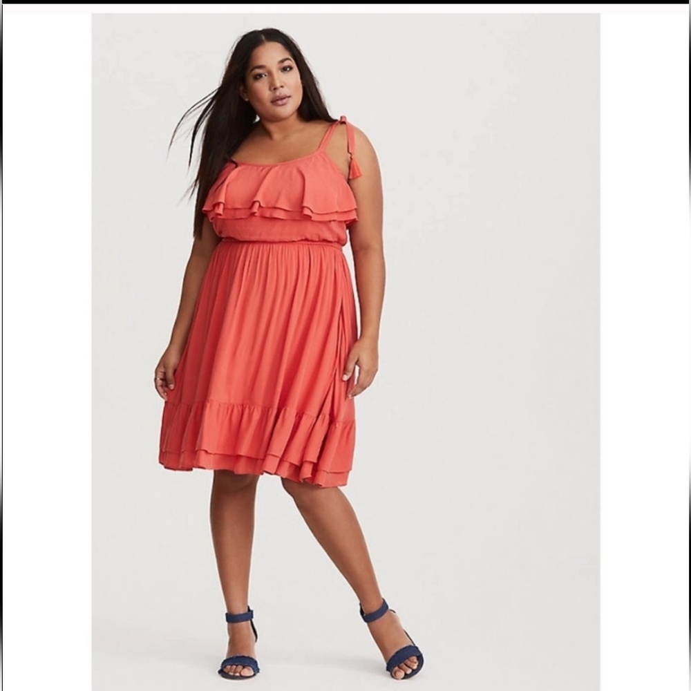 NWT Torrid Ruffle Skater tassel ties ruffle hem rust orange dress size 0